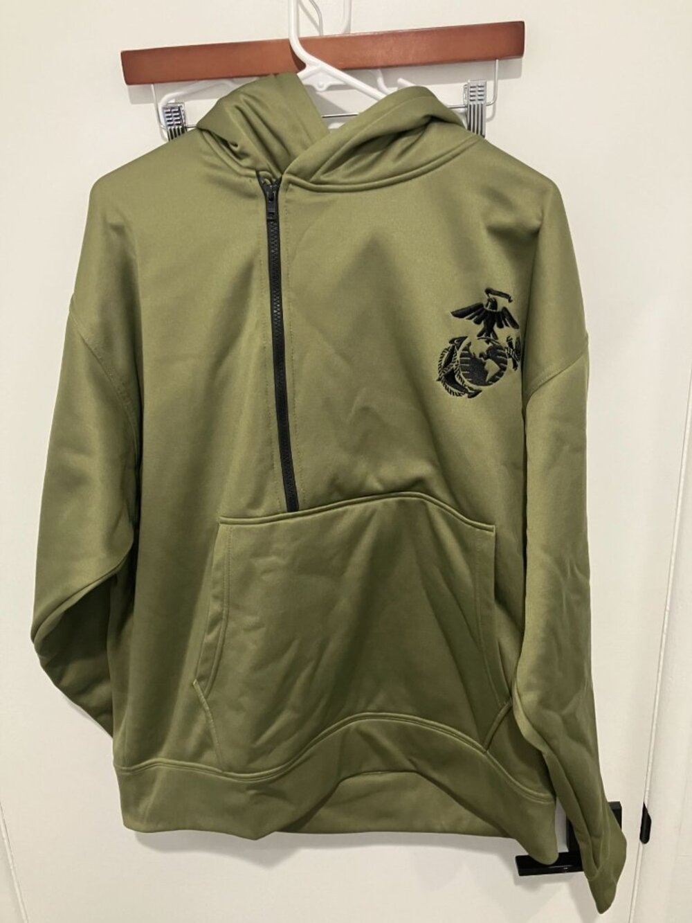 Sgt Grit USMC Offset Half-Zip Hoodie OD Green EGA Marine Corps Pullover Large